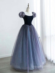 Bridesmaids Dresses Neutral, A-Line Purple Tulle Long Prom Dress, Purple Sweet 16 Dress