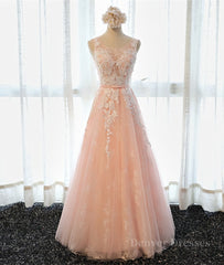 Bridesmaid Dress Color, A Line Round Neck Sleeveless Lace Prom Dresses, Lace Formal Dresses