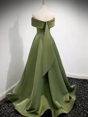 Bridesmaids Dressing Gowns, A-Line Satin Green Long Prom Dress, Green Formal Dress