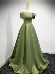 Bridesmaid Dressing Gowns, A-Line Satin Green Long Prom Dress, Green Formal Dress