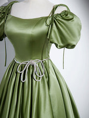 Prom Dresses With Short, A-Line Satin Green Long Prom Dress, Green Formal Evening Dress