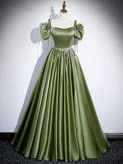 Prom Dresses Nearby, A-Line Satin Green Long Prom Dress, Green Formal Evening Dress