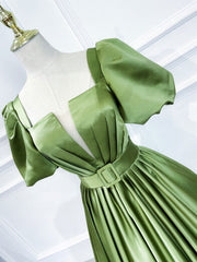 Formal Dress Party Wear, A line Satin Long Green Prom Dresses, Green Formal Evening Graduation Dresses