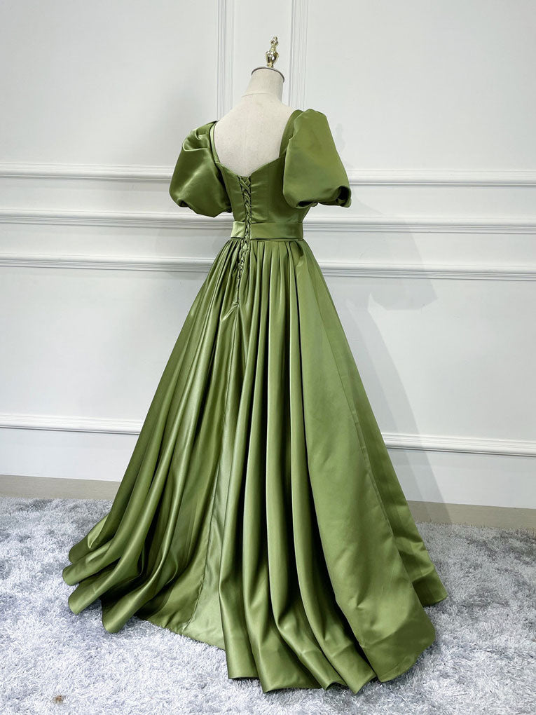 Formal Dress Australia, A line Satin Long Green Prom Dresses, Green Formal Evening Graduation Dresses