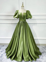 Formal Dresses Ballgown, A line Satin Long Green Prom Dresses, Green Formal Evening Graduation Dresses