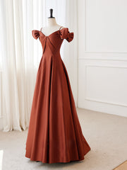 Bridesmaid Dresses Vintage, A-Line Satin Orange Long Prom Dresses, Orange Long Formal Dress