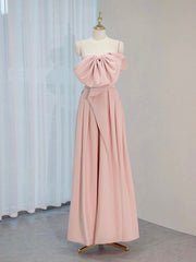 Prom Dresses Suits Ideas, A-Line Satin Pink Long Prom Dress, Pink Long Formal Dress