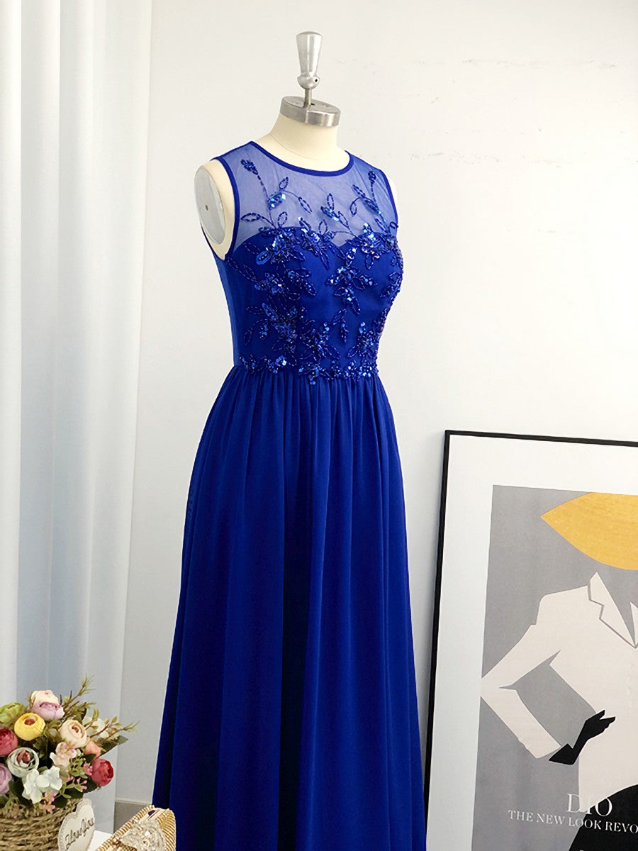 Party Dress Jeans, A-line Scoop Appliques Lace Floor-Length Chiffon Dress