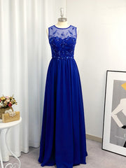 Party Dress Pattern, A-line Scoop Appliques Lace Floor-Length Chiffon Dress