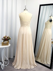 Elegant Dress Classy, A-line Scoop Appliques Lace Floor-Length Chiffon Dress