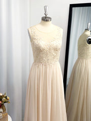 Dinner Outfit, A-line Scoop Appliques Lace Floor-Length Chiffon Dress