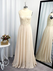 Party Dresses And Jumpsuits, A-line Scoop Appliques Lace Floor-Length Chiffon Dress