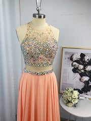 Party Dress Afternoon Tea, A-line Scoop Beading Sweep Train Chiffon Dress