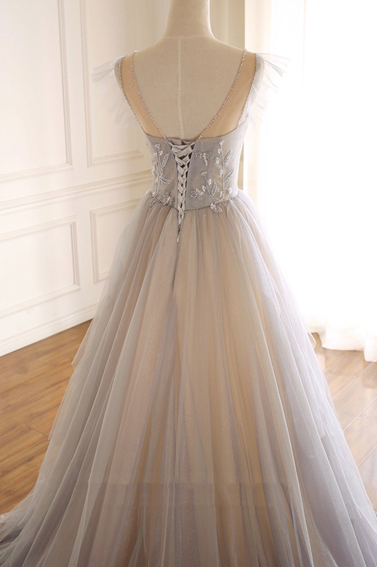 Bridesmaid Dresses Photos Gallery, A-Line Scoop Neckline Tulle Long Prom Dress with Beaded, Evening Party Dress