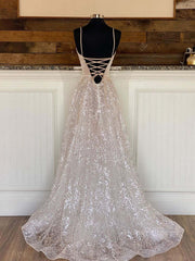 Homecome Dresses Short Prom, A line sequin long prom dress, Champagne sequin evening dress