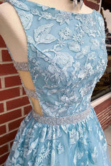 Nice Dress, A-line Sky Blue Prom Dress Long Sleeveless Graduation Gown,Prom Dresses