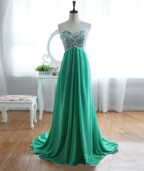 Prom Dresses 2054, A-Line Strapless Sweetheart Neck Green Chiffon Long Prom Dresses, Green Evening Dresses