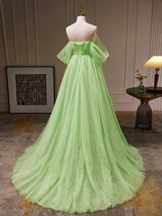 Prom Dresses Champagne, A-Line Sweetheart Neck Tulle Green Long Prom Dress, Green Tulle Long Evening Dress