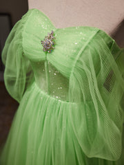 Prom Dresses Ball Gown Elegant, A-Line Sweetheart Neck Tulle Green Long Prom Dress, Green Tulle Long Evening Dress