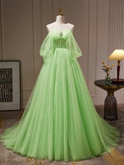 Prom Dresses Country, A-Line Sweetheart Neck Tulle Green Long Prom Dress, Green Tulle Long Evening Dress