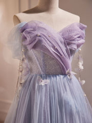 Prom Dress Two Pieces, A-Line Sweetheart Neck Tulle Purple Long Prom Dress, Purple Formal Dress