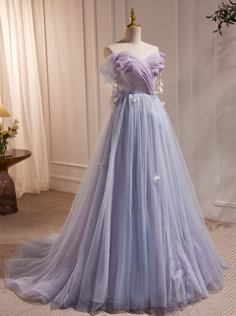 Formal Dress, A-Line Sweetheart Neck Tulle Purple Long Prom Dress, Purple Formal Dress