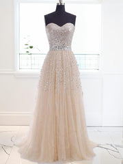 Party Dress Classy Christmas, A-line Sweetheart Sweep Train Tulle Dress