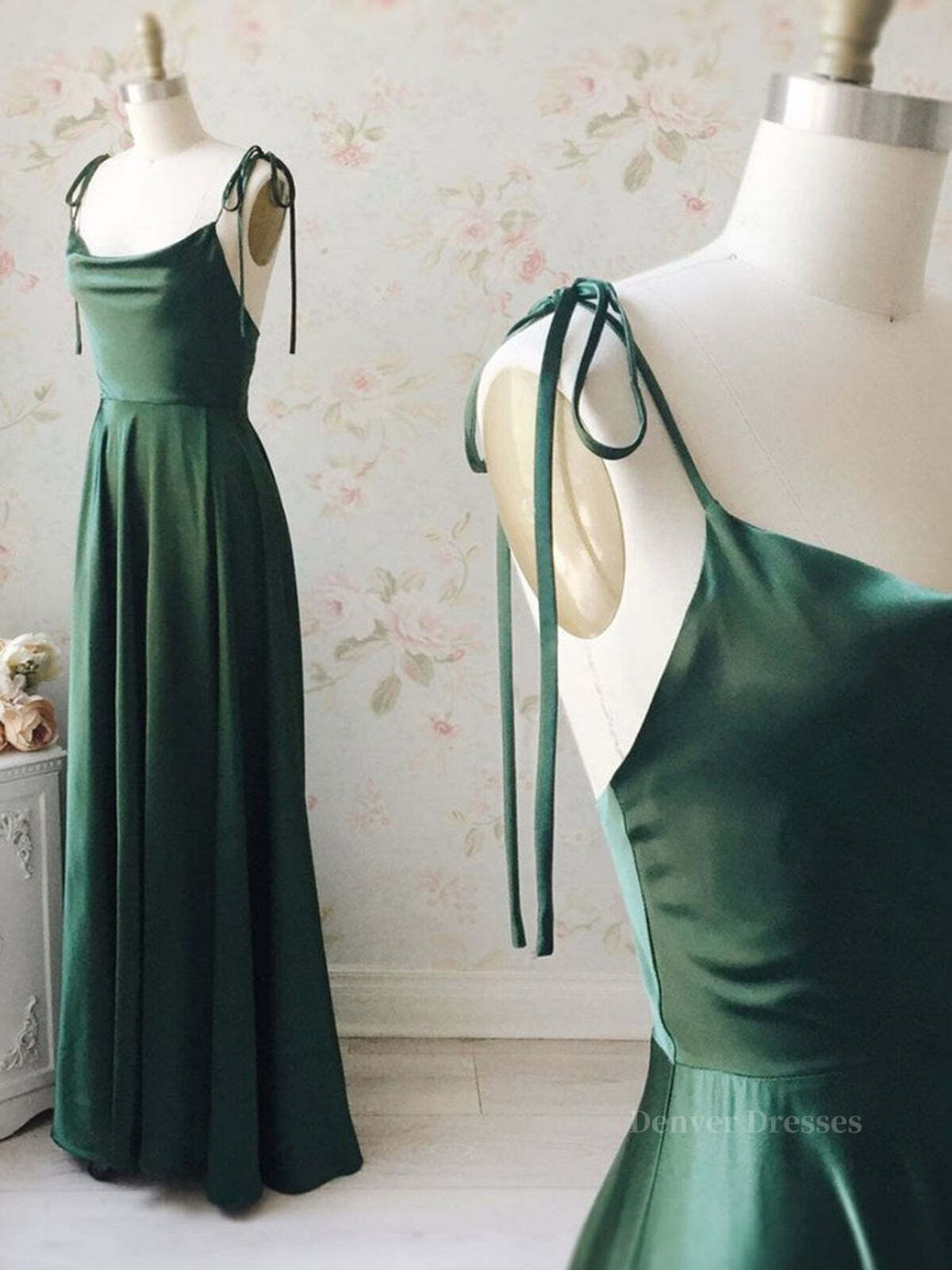 Prom Dresses Blues, A Line Thin Straps Green Long Prom Dresses, Green Formal Graduation Evening Dresses