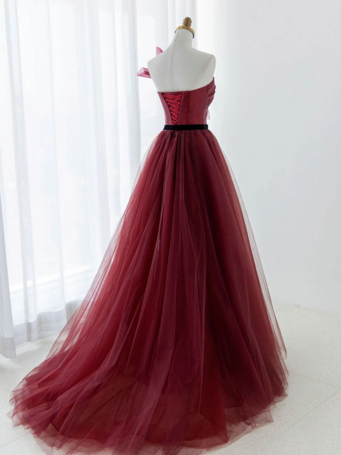 Bridesmaid Dress Chiffon, A-Line Tulle Burgundy Long Prom Dress, Burgundy Formal Evening Dress