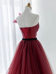 Bridesmaids Dresses Chiffon, A-Line Tulle Burgundy Long Prom Dress, Burgundy Formal Evening Dress