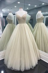 Party Dress Night Out, A-Line Tulle Floor Length Prom Dress, Spaghetti Strap Evening Party Dress