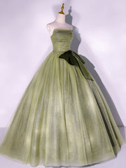 Party Dress Cocktail, A Line Tulle Green Long Prom Dress, Green Tulle Evening Party Dresses