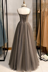 Party Dress Luxury, A-Line Tulle Long Prom Dress with Beading, Cute Evening Party Dress