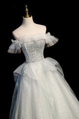Bridesmaid Dresses Shop, A-Line Tulle Sequins Long Prom Dress, Off the Shoulder Evening Dress