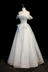 Bridesmaid Dresses Shops, A-Line Tulle Sequins Long Prom Dress, Off the Shoulder Evening Dress