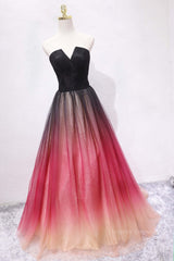 Prom Dresses With Sleeves, A Line V Neck Open Back Ombre Long Prom Dress, Backless Ombre Formal Graduation Evening Dress