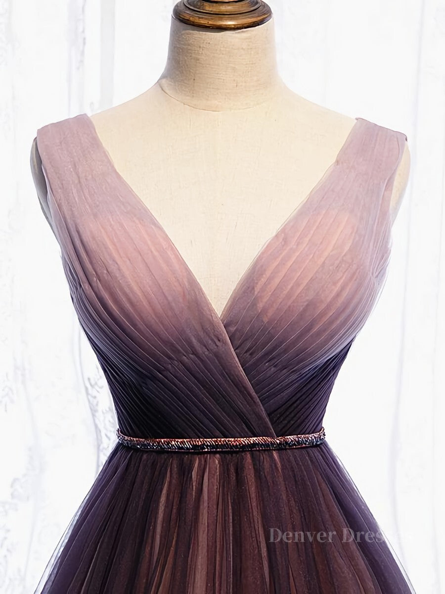 Party Dresse Idea, A Line V Neck Purple Ombre Prom Dresses, V Neck Purple Ombre Formal Evening Bridesmaid Dresses