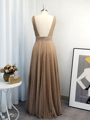 Classy Gown, A-line V-neck Ruffles Floor-Length Dress