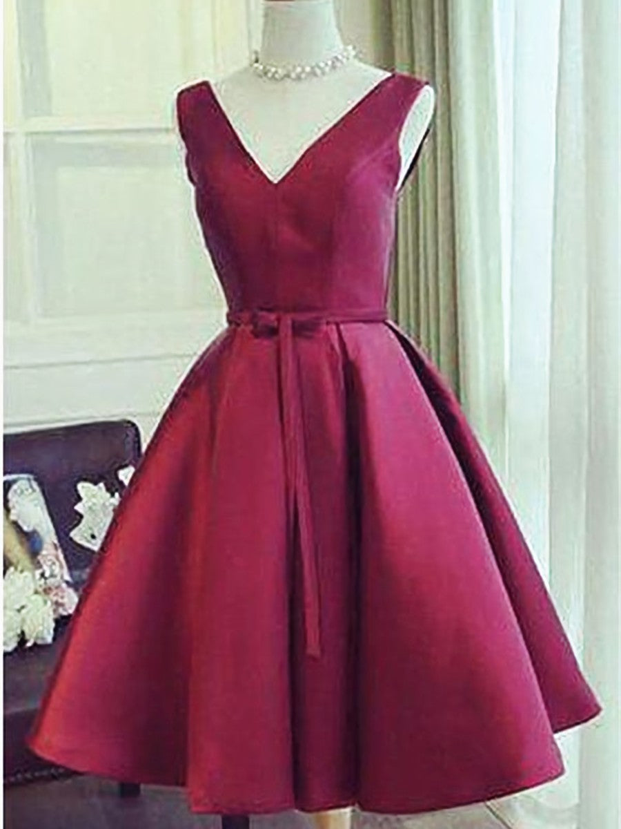 Prom Dresses Mermaid, A Line V Neck Short Burgundy Prom Dresses, Short V Neck Wine Red Graduation Homecoming Dresses