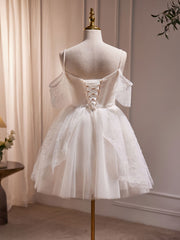 Prom Dresses For 13 Year Olds, A-Line V Neck Tulle Short Beige Prom Dress, Cute Beige Homecoming Dress