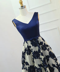 Homecoming Dresses Sparkles, Stylish Dark Blue A Line V Neck Long Prom Dress, Dark Blue Evening Dress