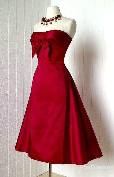 Bridesmaid Dresses Fall, red short prom dress strapless evening dress sexy formal dress