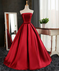 Prom Dress Floral, Aline Burgundy Satin Long Prom Gown,  Evening Dress