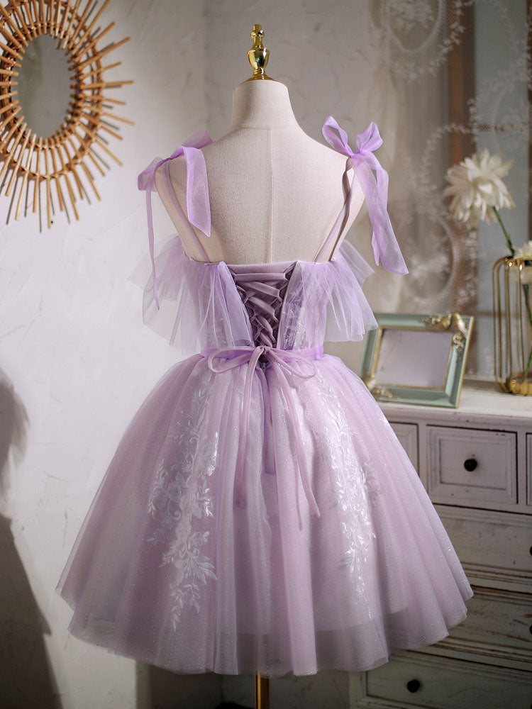 Homemade Ranch Dress, Aline Lace Short Purple Prom Dress,  Puffy Purple Homecoming Dress