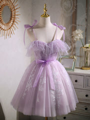 Bodycon Dress, Aline Lace Short Purple Prom Dress,  Puffy Purple Homecoming Dress