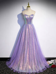 Salad Dress Recipes, Aline Purple Sweetheart Neck Tulle Long Prom Dress, Purple Evening Dress