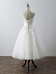 Prom Dress Websites, Aline Round Neck Tulle Lace Short White Prom Dress, White Lace Homecoming Dress