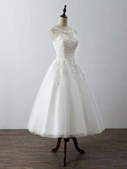 Prom Dress Website, Aline Round Neck Tulle Lace Short White Prom Dress, White Lace Homecoming Dress