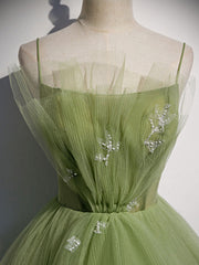 Prom Dresses Country, Aline Tulle Green Long Prom Dresses, Green Formal Graduation Dress with Beading