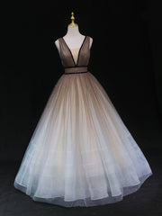 Silk Prom Dress, Aline V Neck Tulle Long Prom Dress Tulle Long Formal Graduation Dresses